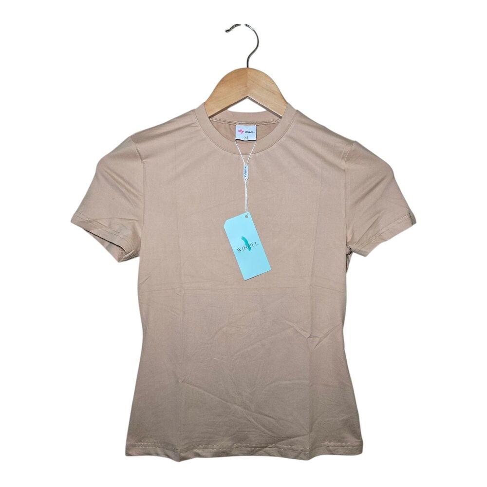 Wiholl Women’s XS 2-Pack Buttery Soft Basic T-Shirts Black & Beige NWT